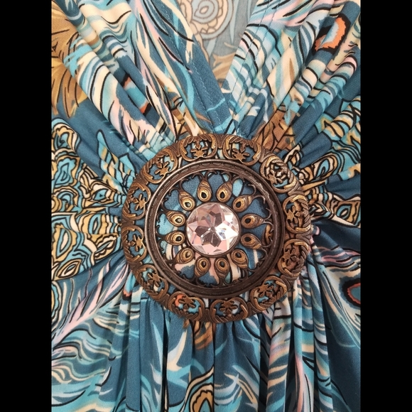 Seventh Avenue Peacock Feather Print Women's Top Size Medium - Picture 4 of 5